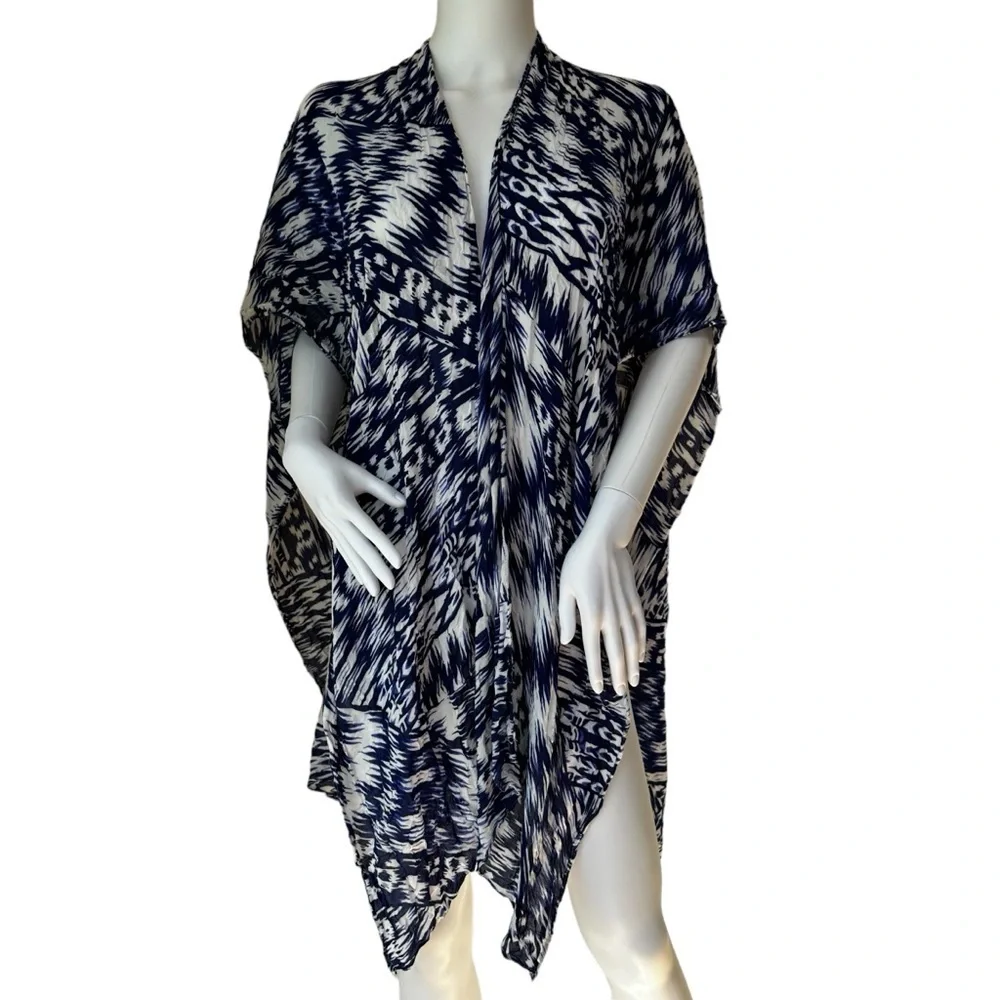 Cynthia Rowley Blue and White Oversized Scarf Wrap Beach Coverup, OS